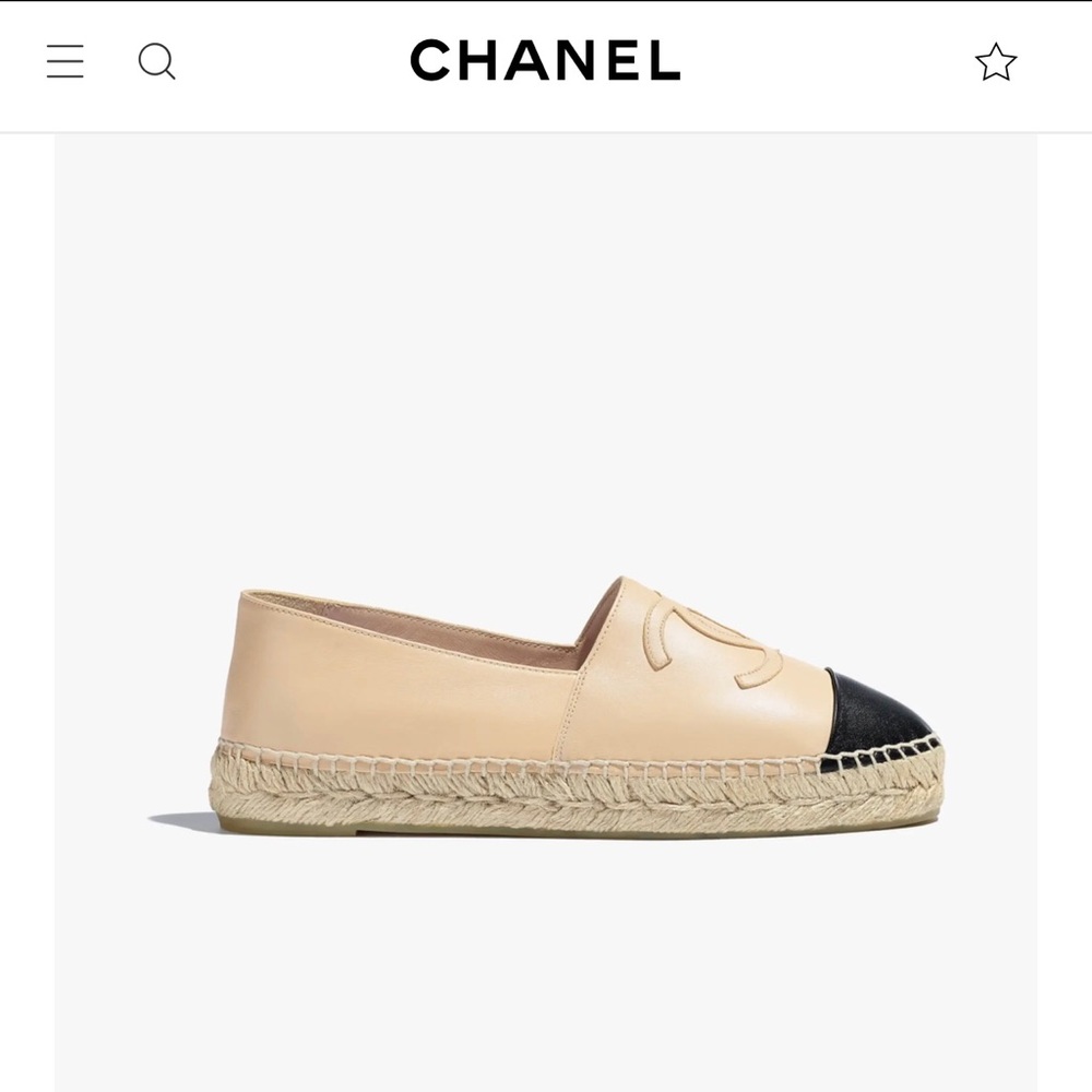 Authentic CHANEL tan interlocking CC Logo Leather espadrilles